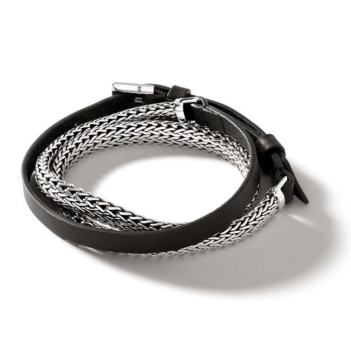 Black Icon Leather Wrap Bracelet BU901047BLXUM
