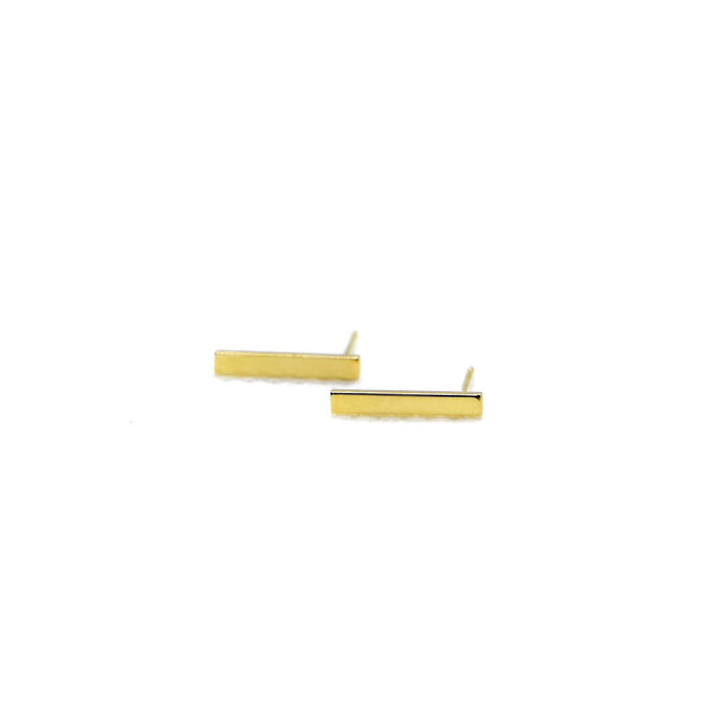 Yellow Gold Medium Bar Stud Earrings -MBSEY