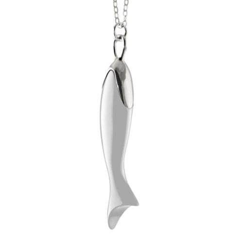 Silver "Perseverance" Fish Pendant Necklace -41255-WHITE