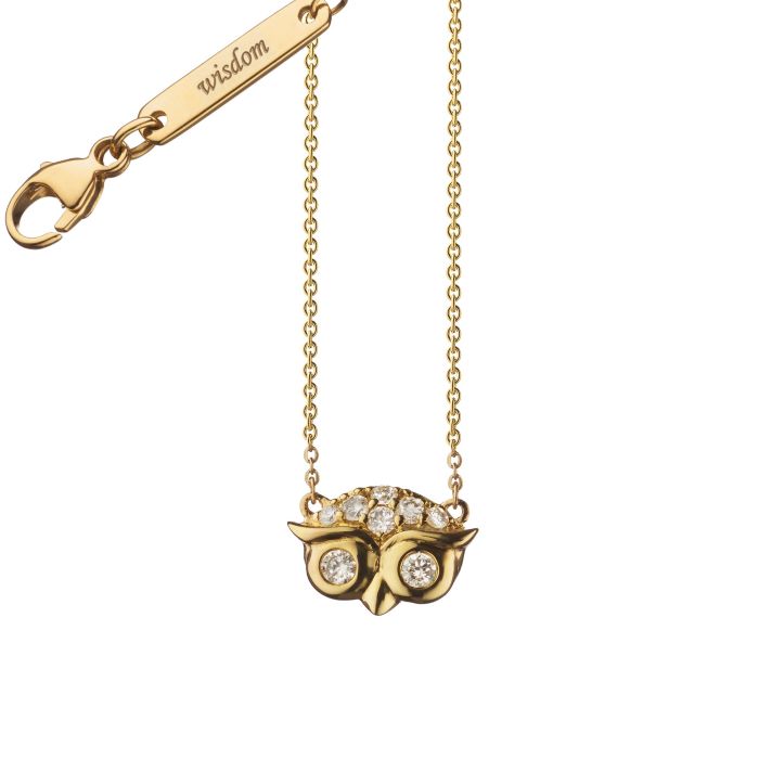 18K Gold Miniature Owl Necklace w/ Diamond -4201