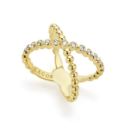 Caviar Gold X Diamond Gold Ring -10232-DD7