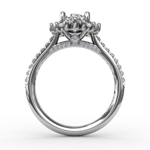 Mixed Shape Oval Diamond Halo Engagement Ring Ballerina Style S4026WG