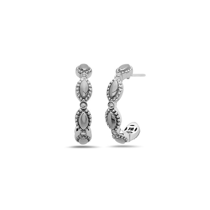 Silver Firefly Bead Half-Hoop Earrings -6964-FFS