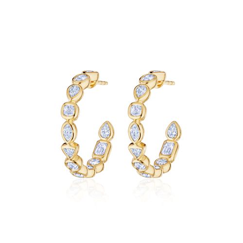 18k Yellow Gold Diamond Portofino Hoop Earrings -2708