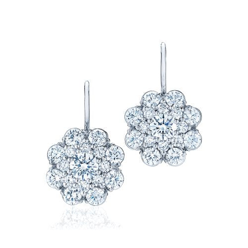 18k White Gold Diamond Cluster Drop Earrings -2164-0-DIA-18KW