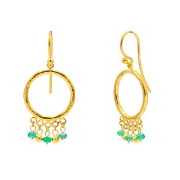 Geo Gold Drop Earrings w/ Emerald -GE0166