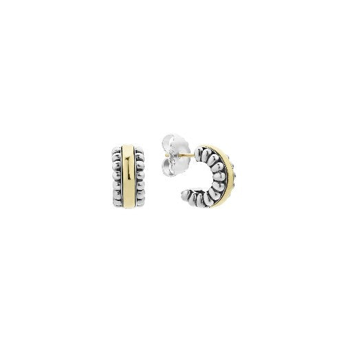 Signature Caviar Two Tone Small Flute Hoop Earrings 01-80831-S LAGOS