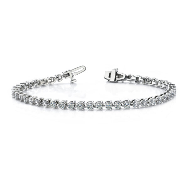 18k White Gold Three Prong Diamond Tennis Bracelet - B0060