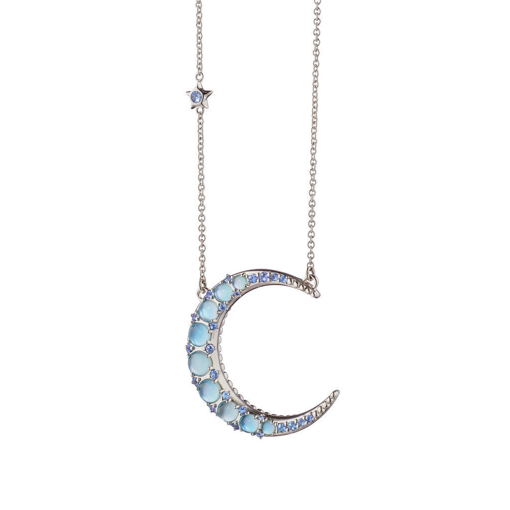 Sun, Moon, & Stars Crescent Moon Necklace -41289-BLUE