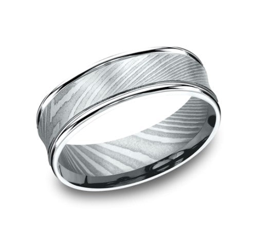 Damascus Steel Concave Center 7.5mm Wedding Band -RECF87500DS