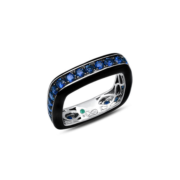 3 Sided Black Enamel and Sapphire Stacking Ring -1111545