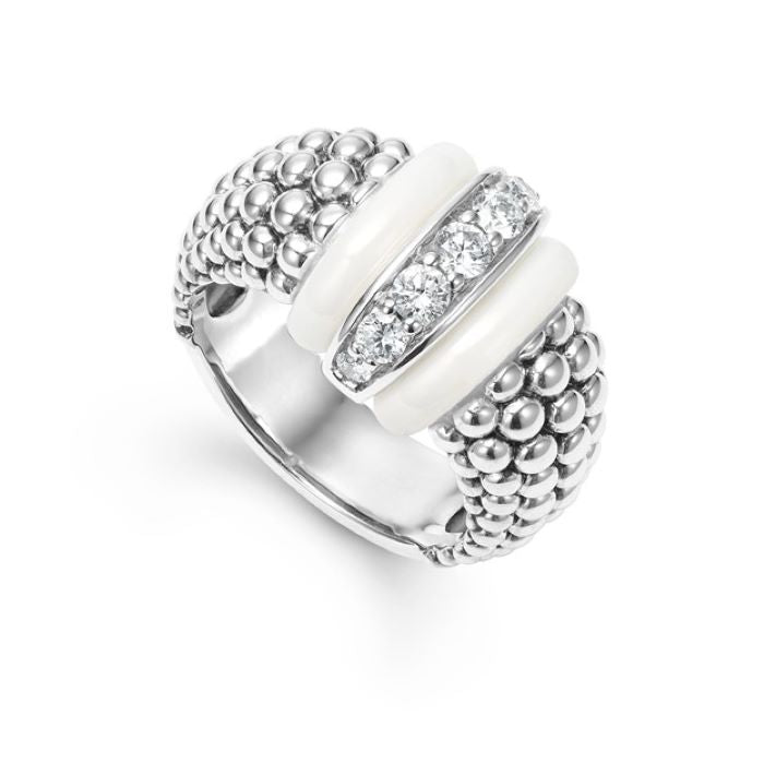 White Caviar Silver Diamond Ring -80730-CW7