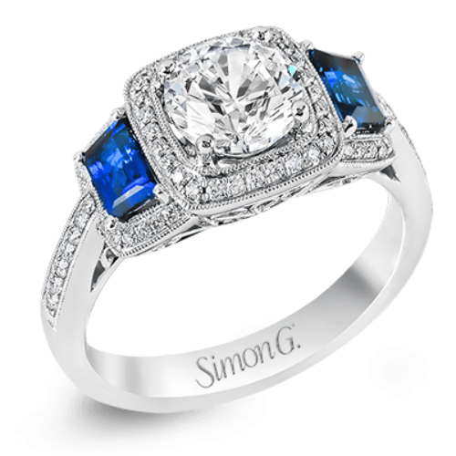 Cushion Halo Engagement Ring with Sapphire Accents MR2247-A Simon G