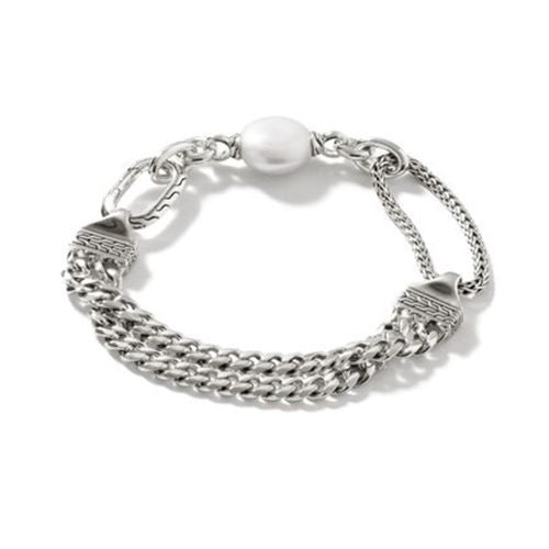 Classic Chain Silver Pearl Bracelet -BU900802XUM