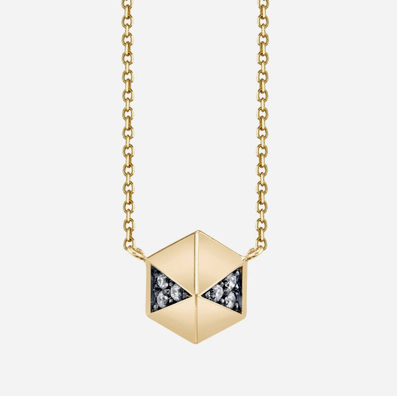 Hexagon Pave Diamond Pendant Necklace -HGN1