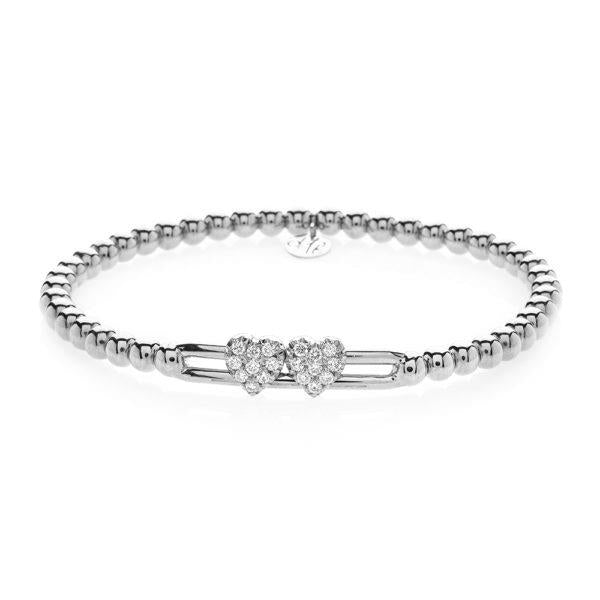 Tresore White Gold Double Diamond Heart Stretch Bracelet - 20374