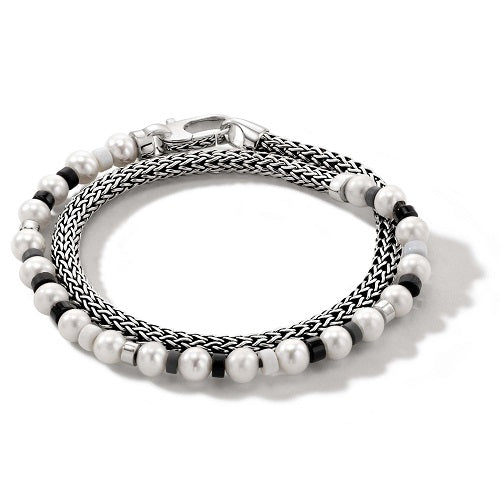 Silver Colorblock Pearl Double Wrap Bracelet BUS9011061BONHEX