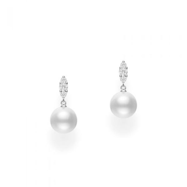 18K Pearl Diamond Drop Earrings -MEA10328NDXW