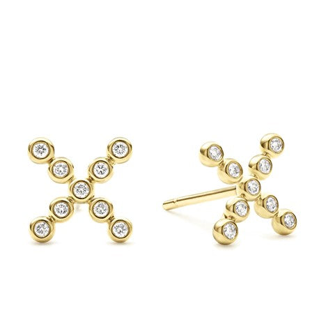 Yellow Gold Diamond X Stud Earrings -11112-DD
