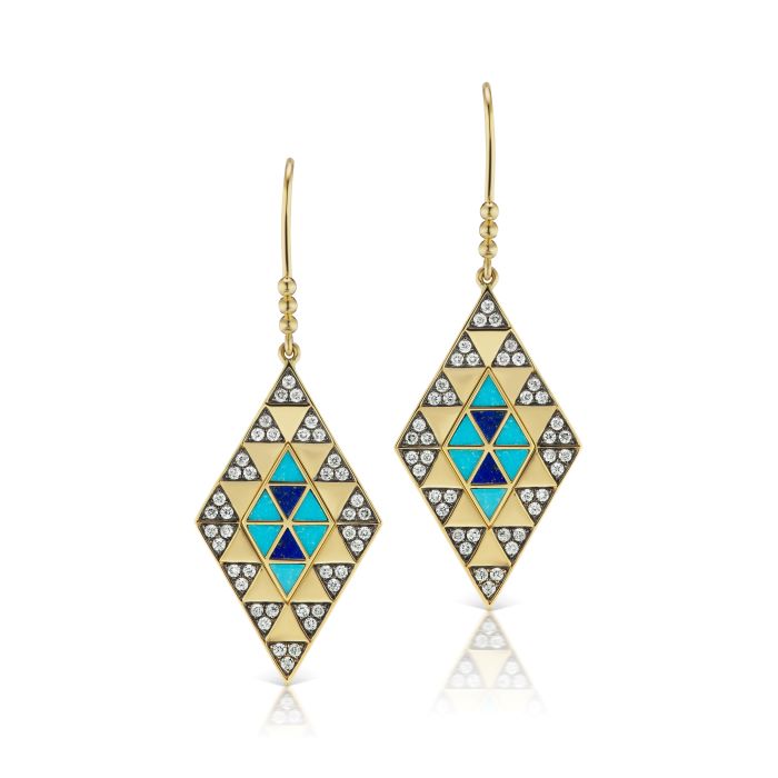 Lapis and Turquoise Shield Drop Earrings -HGE4