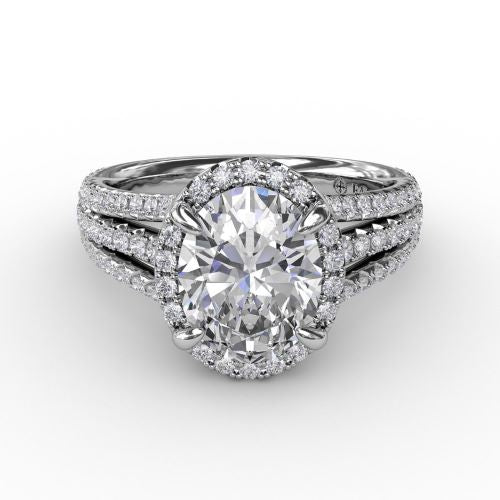 Oval Diamond Halo Engagement Ring w/ Triple-Row Diamond Band S3307WG