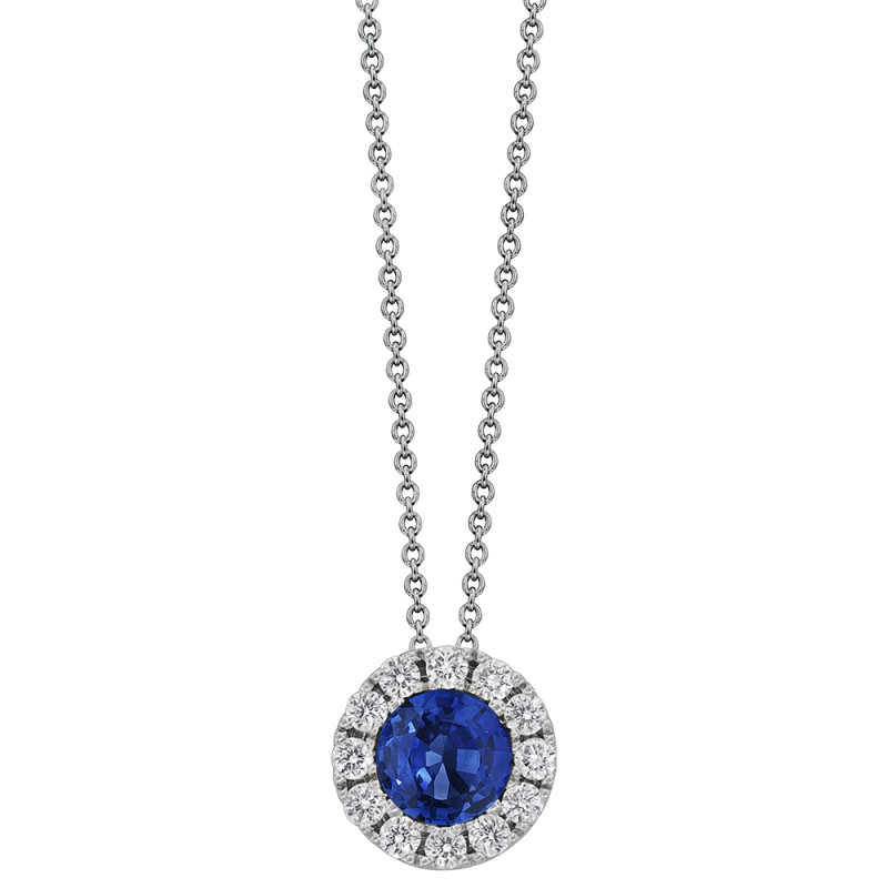BM Blue Sapphire and Diamond Halo Necklace - S-P 5757-S