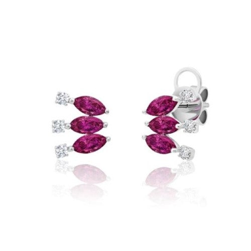 Ruby & Diamond Navete Stud Earrings NVE-110975