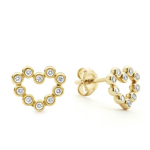 Yellow Gold Diamond Heart Stud Earrings -11113-DD