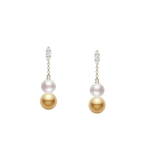 Morning Dew Akoya and Golden South Sea Cultured Pearl Diamond Earrings MEA10330ZDXKV001 MIKIMOTO