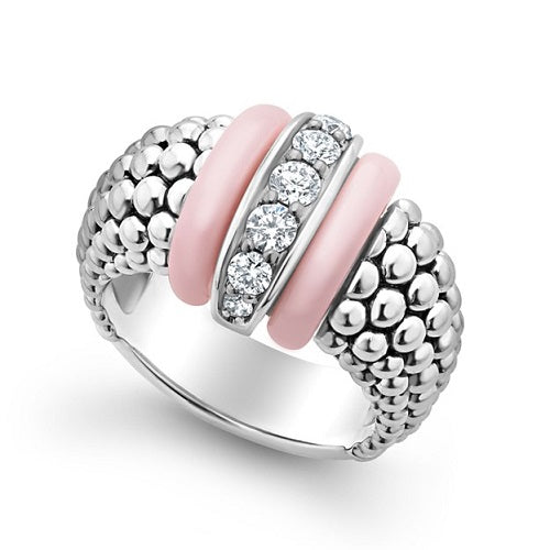 Pink Ceramic Caviar Diamond Ring -02-80730-CP7
