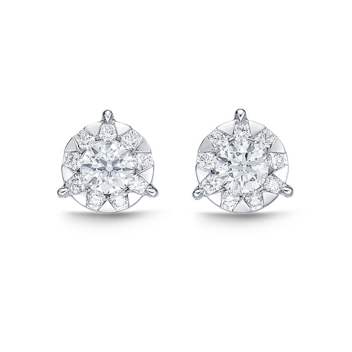 Bouquet 3-Prong Diamond Stud Earrings 1.33 Carats Memoire