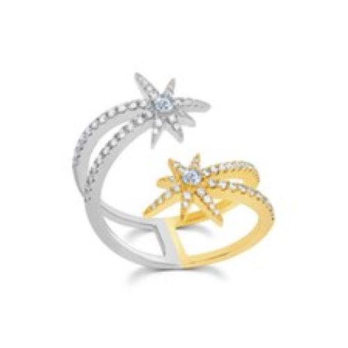 Two Tone Shooting Starburst Diamond Fashion Ring STR-1011705YW