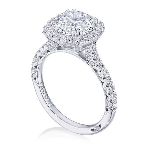 Petite Crescent Round with Cushion Bloom Engagement Ring HT 2571 CU 7.5 W