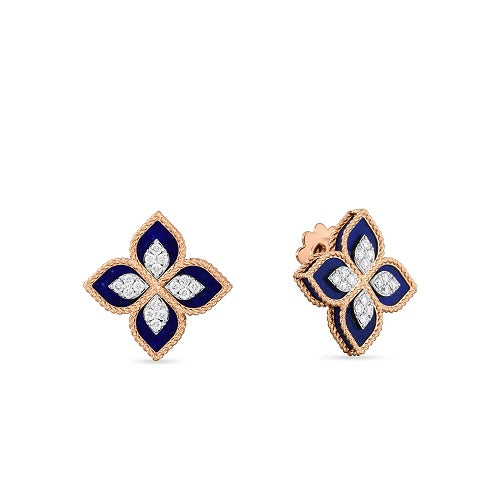 Venetian Princess Blue Lapis and Diamond Flower Earrings-8882784AHERXL
