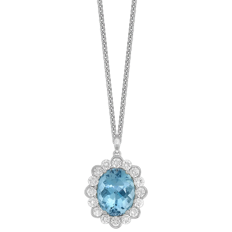 BM Aquamarine and Diamond Halo Pendant Necklace - S-P 6544-AQ