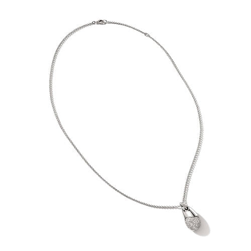 Silver Diamond Pave Heart Pebble Pendant Necklace NBP986732DIX16-18