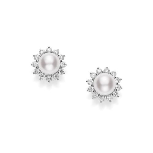 Classic Elegance Diamond Halo Pearl Stud Earrings -MEA10235ADXWP075