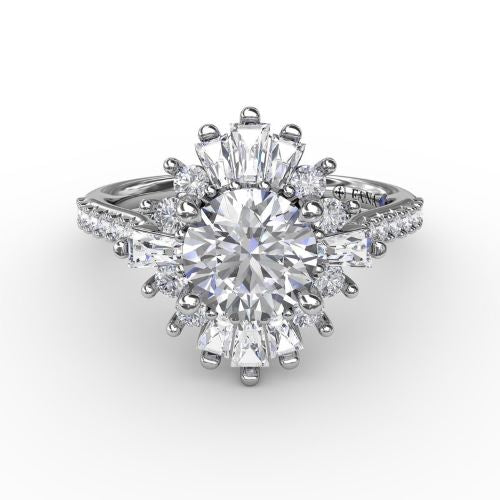 Mixed Shape Round Diamond Halo Ballerina Style Engagement Ring S4023