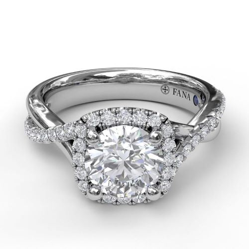 Cushion Halo w/ Diamond And White Gold Twist Engagement Ring S3755