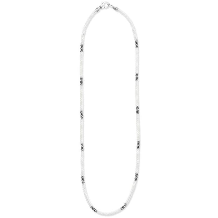 White Caviar 3mm Silver Station Beaded Necklace -81139-CW18