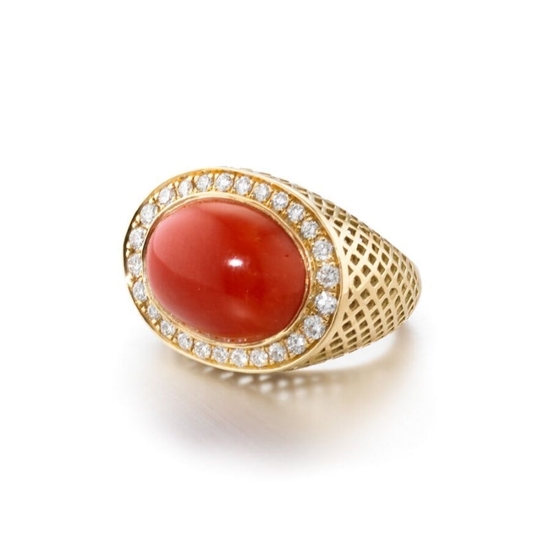 Coral and Diamond Dress Ring -RGR-1007.09 Ray Griffiths Fine Jewelry