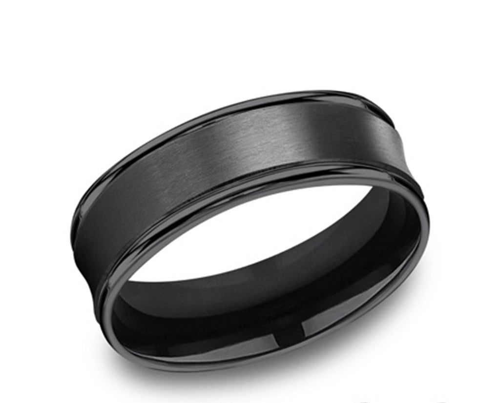 Black Titanium Concave Comfort Fit Wedding Band Satin -RECF87500BKT10 Benchmark