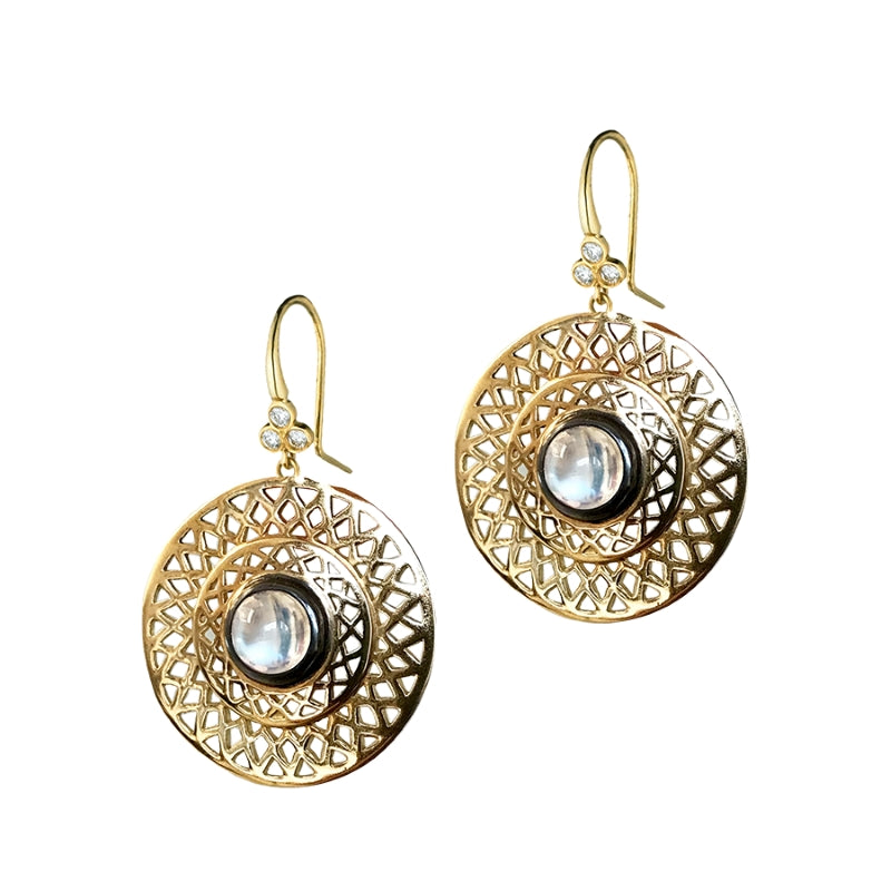 18k Yellow Gold Crownwork® Moonstone Earrings -RGE-914