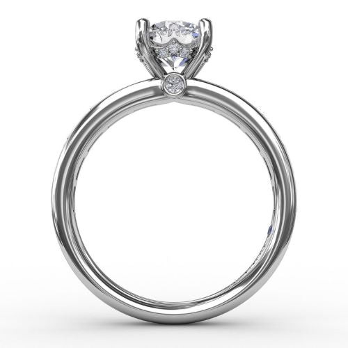 Classic Round Diamond Solitaire w/ Baguette Diamond Shank Engagement Ring S3289