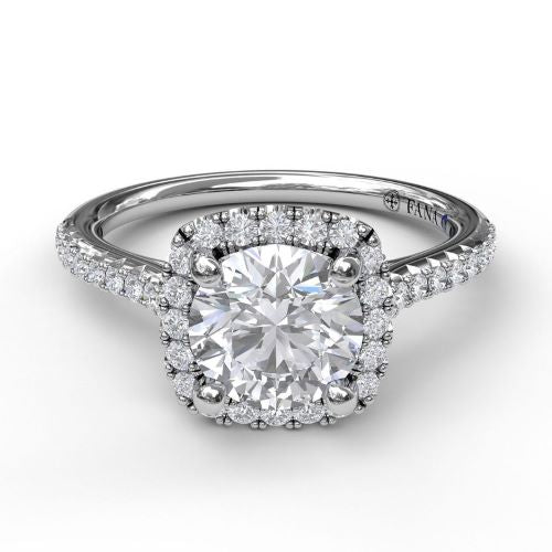 Delicate Cushion Halo w/ Pave Shank Engagement Ring S3790