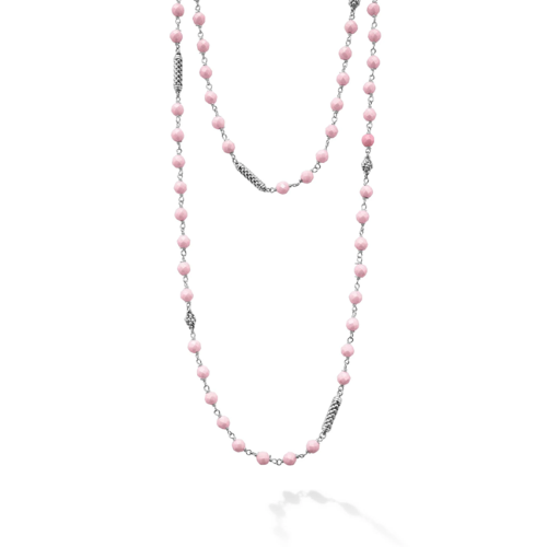 Caviar Icon Long Pink Ceramic Beaded Necklace -04-81213-CP34