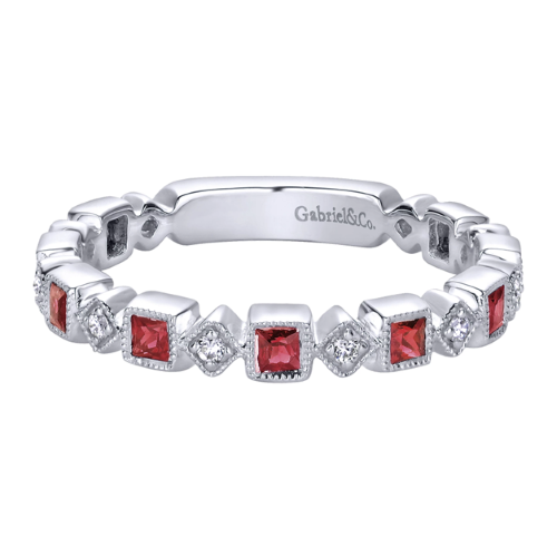Geometric Ruby and Diamond Stackable Ring -LR4912W45RA