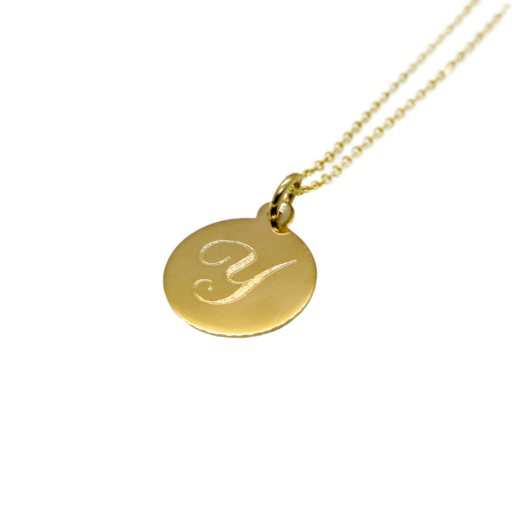 Yellow Gold Signature Initial Disc Pendant - SIDPY