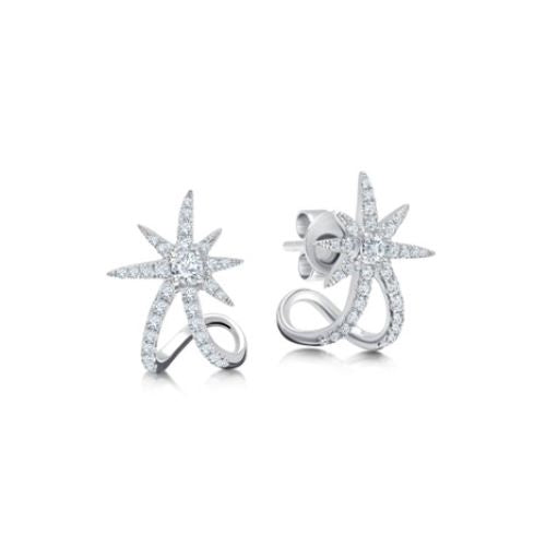 White Gold Diamond Starburst Cuff Earrings STE-10451070W