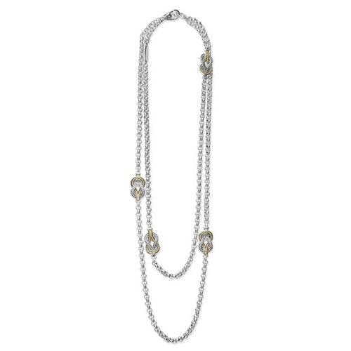Two Tone Four Diamond Knot Station Chain Necklace -81174--34